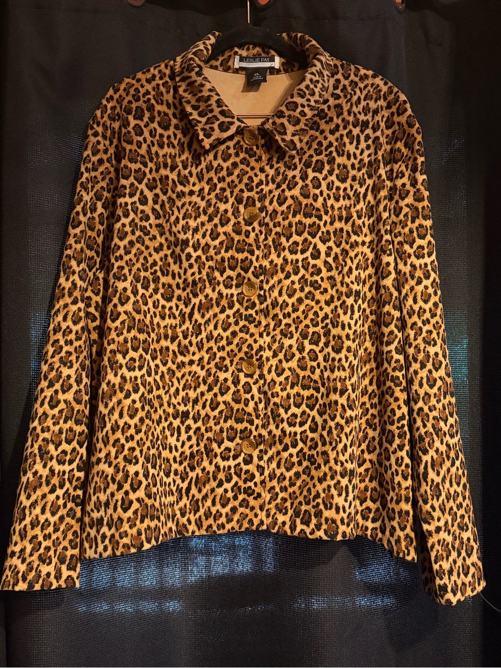 Leslie Fay Leopard Print Button-Down Shirt Jacket - Tan/Black